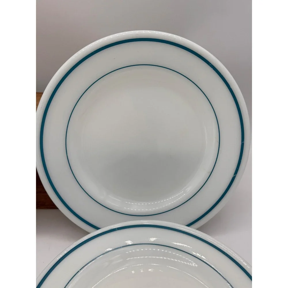 Anchor Hocking Fire King 350 Milk Glass Blue Bands Oval Plates 9